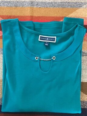 Karen Scott Teal Long-Sleeve Jewel-Accent Knit Top